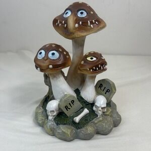 Unique Halloween Themed Mushroom Cemetery Figurine Skulls RIP Gravestones EUC